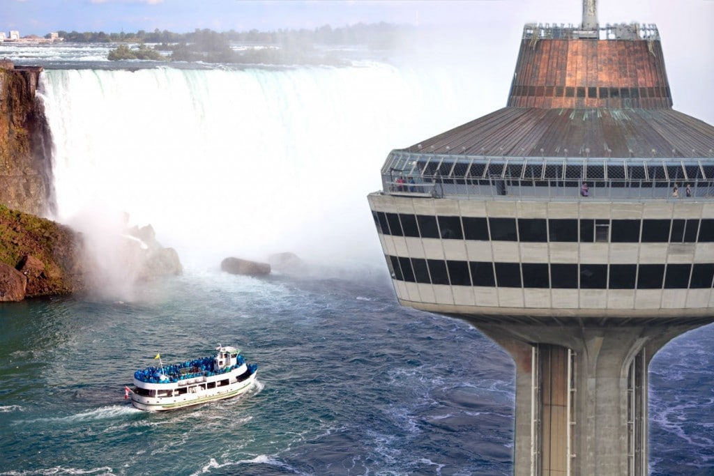 Boat, Skylon Tower, and Niagara Falls