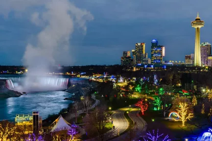 evening lights during the Winter Festival of Lights in Niagara Falls Canada